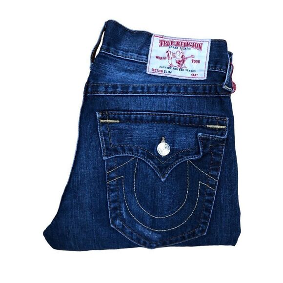 RARE True Religion Jeans Size 32 STRAIGHT Blue - Picture 1 of 7